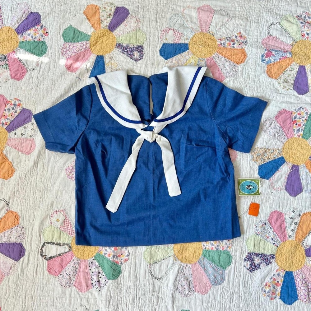 True vintage 1960s deadstock sailor style cotton blouse